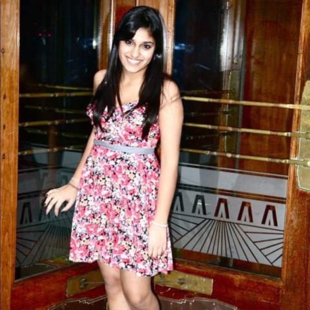 Red flower print mini dress